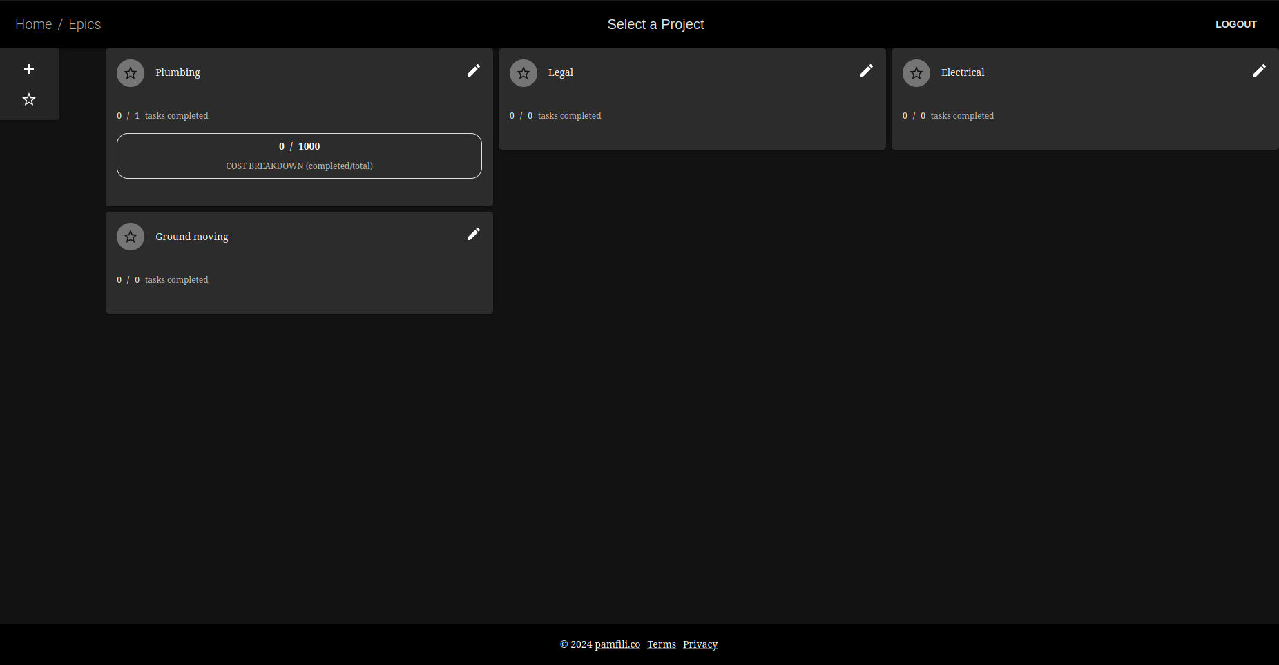 Project grid under an epic